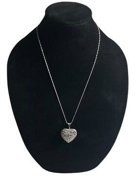 Vtg 925 Sterling Silver Filigree Heart Pendant Necklace 20” Signed ND 16.82g